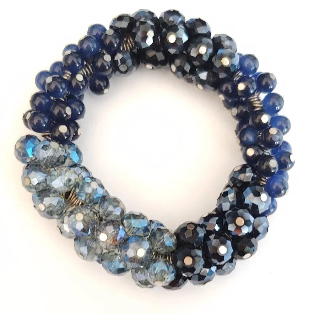Blue glass and crystal beaded stretch bracelet